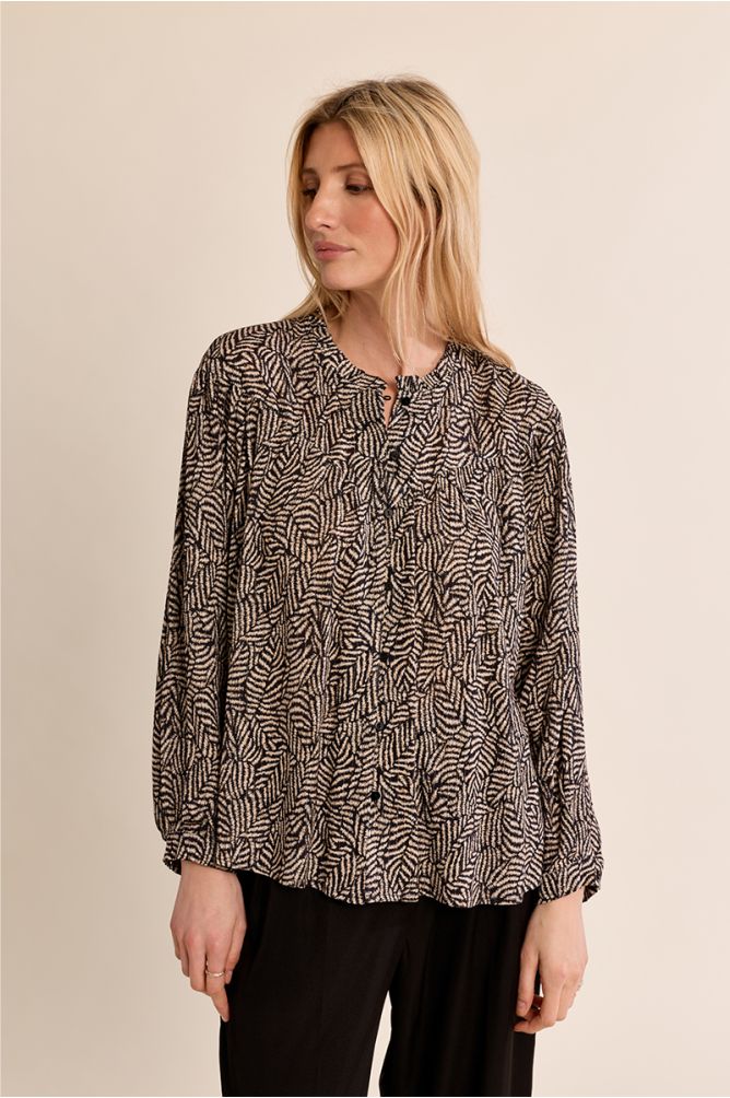 Blouse printed with Mandarin collar