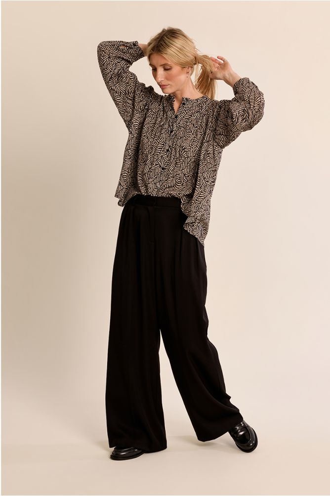 Blouse printed with Mandarin collar