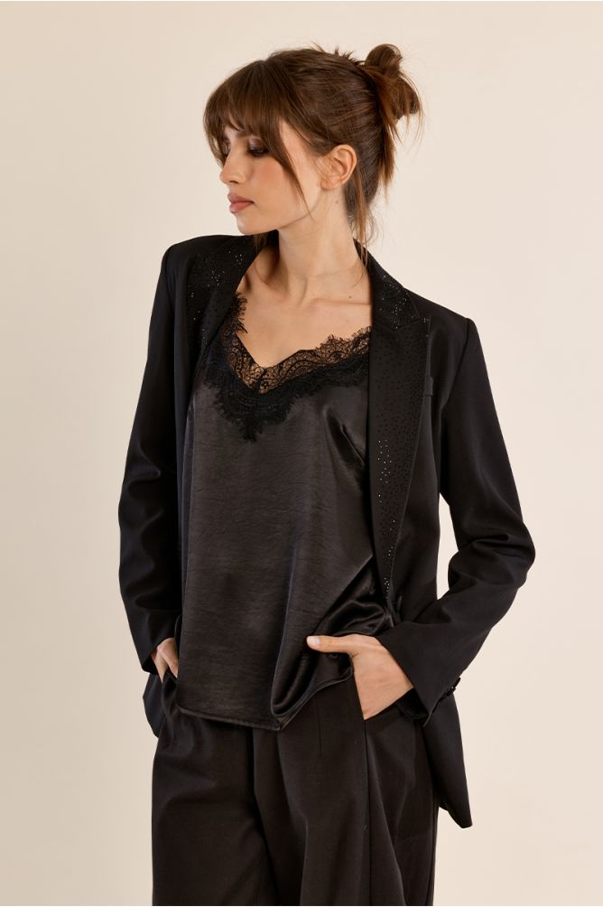 Rhinestone tailored collar blazer