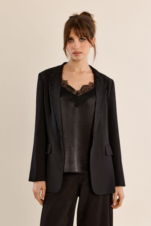 Blazer col tailleur à strass