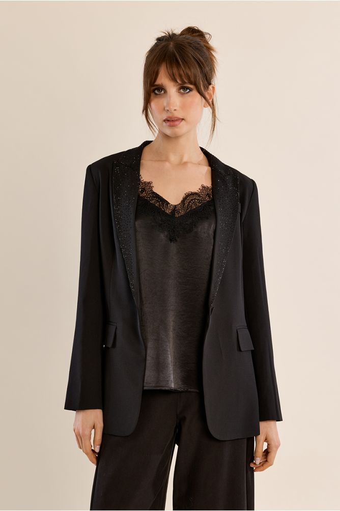 Blazer col tailleur à strass