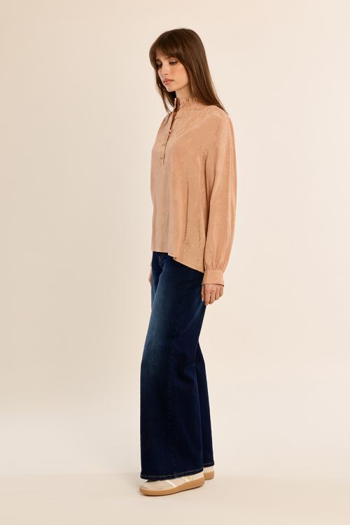 Ruched stand-up collar blouse