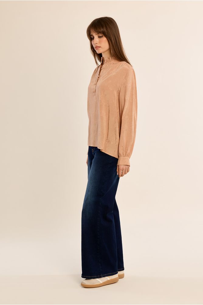 Ruched stand-up collar blouse