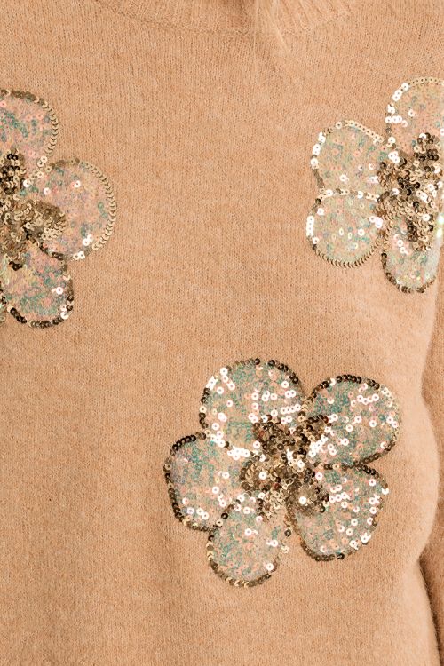 Knitted sweater, sequin flowers