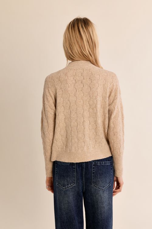 Openwork knit sweater, high collar