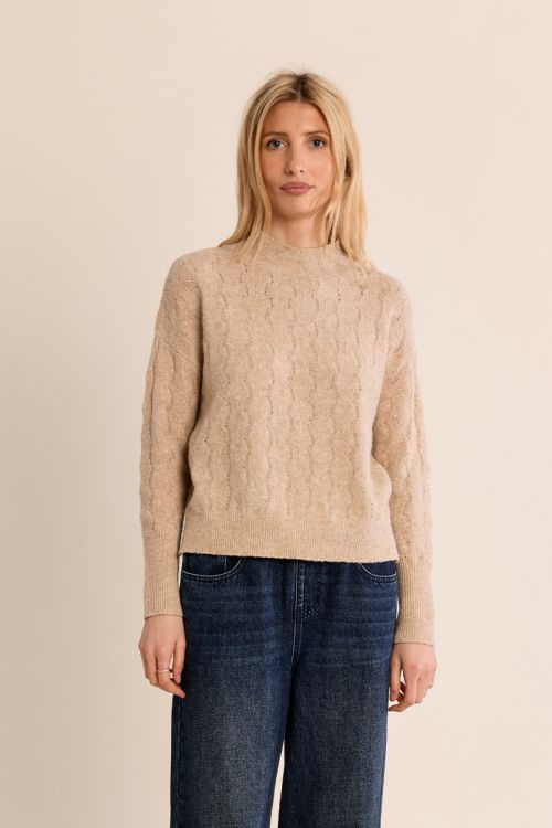 Pull en maille ajourée, col montant