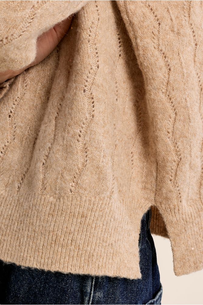 Openwork knit sweater, high collar