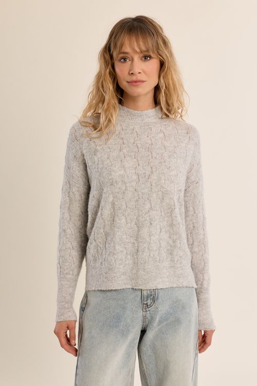 Pull en maille ajourée, col montant