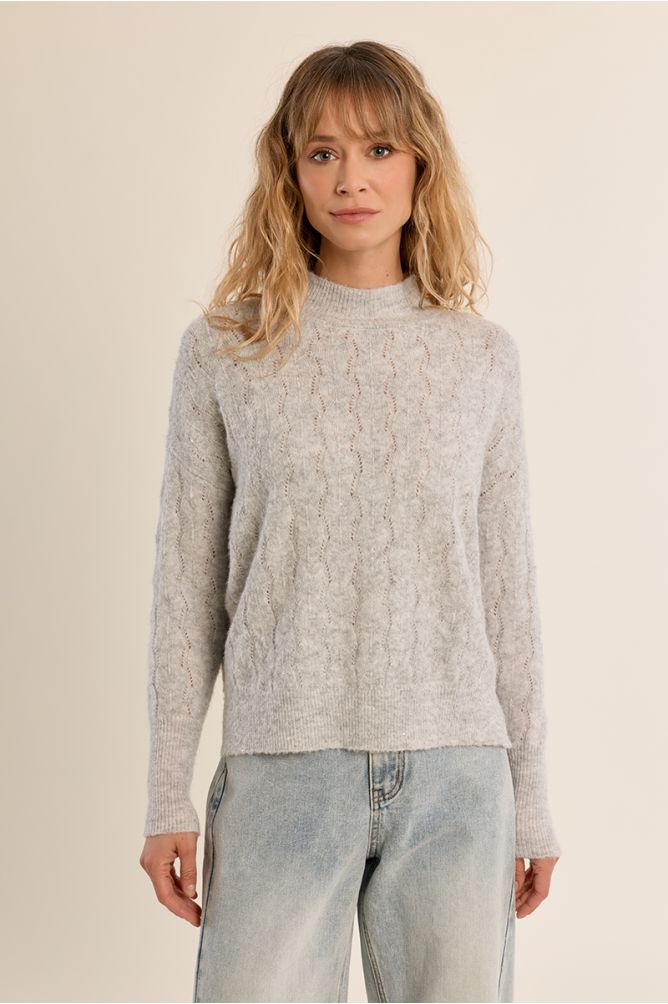 Openwork knit sweater, high collar
