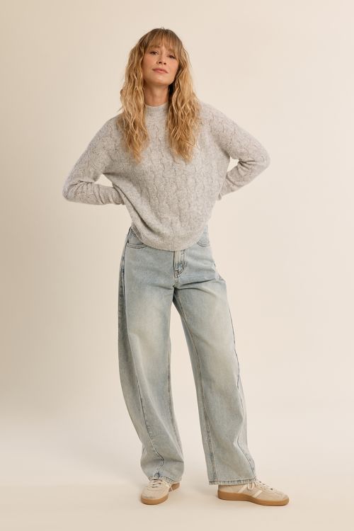 Pull en maille ajourée, col montant