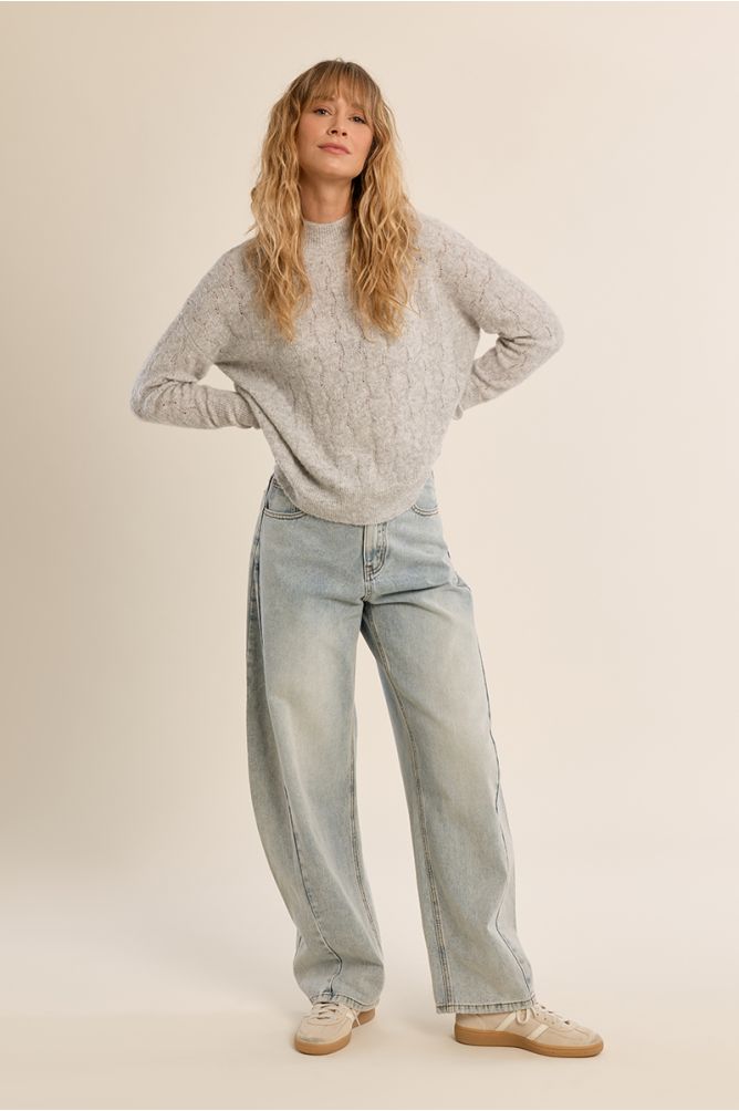 Openwork knit sweater, high collar