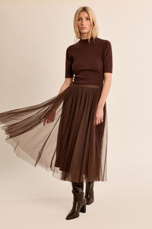 Pleated tulle skirt with rhinestones