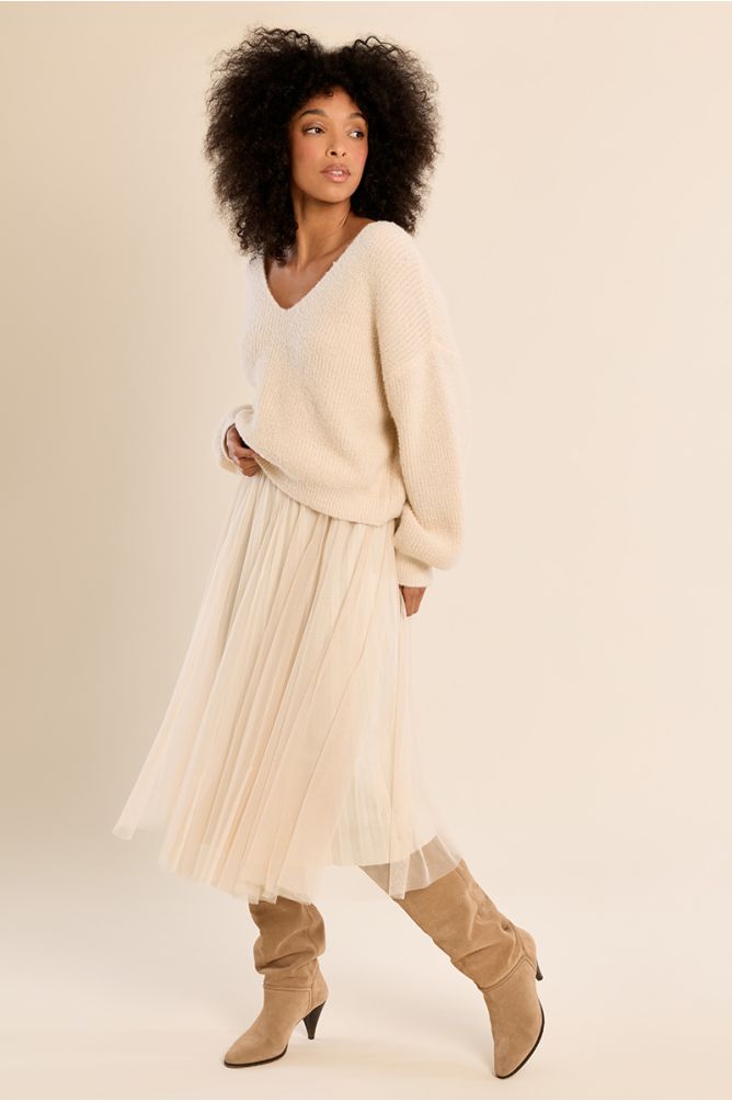 Pleated tulle skirt with rhinestones