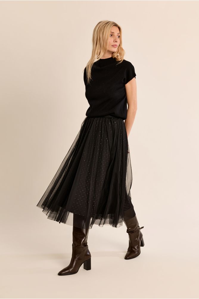 Pleated tulle skirt with rhinestones