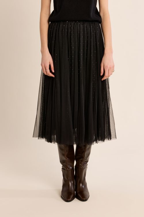 Pleated tulle skirt with rhinestones