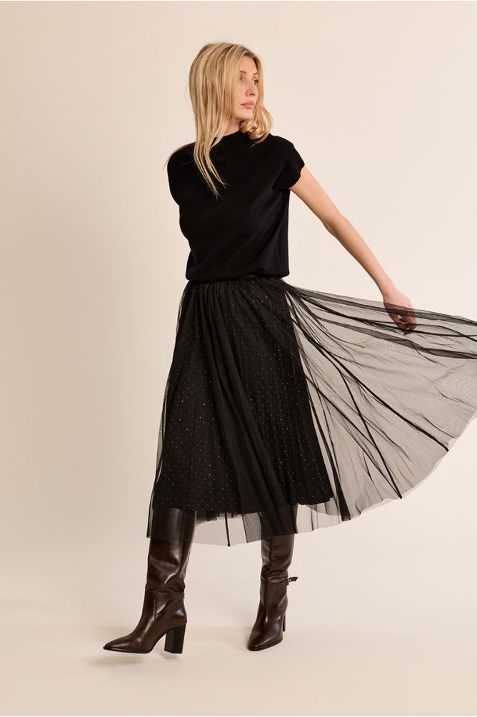 Pleated tulle skirt with rhinestones