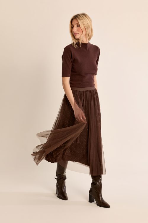 Jupe en tulle plissée à strass