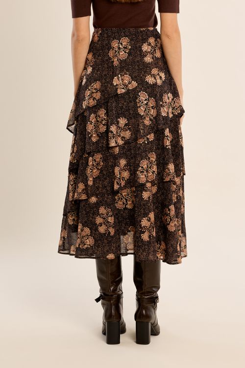Multi-ruffle long skirt