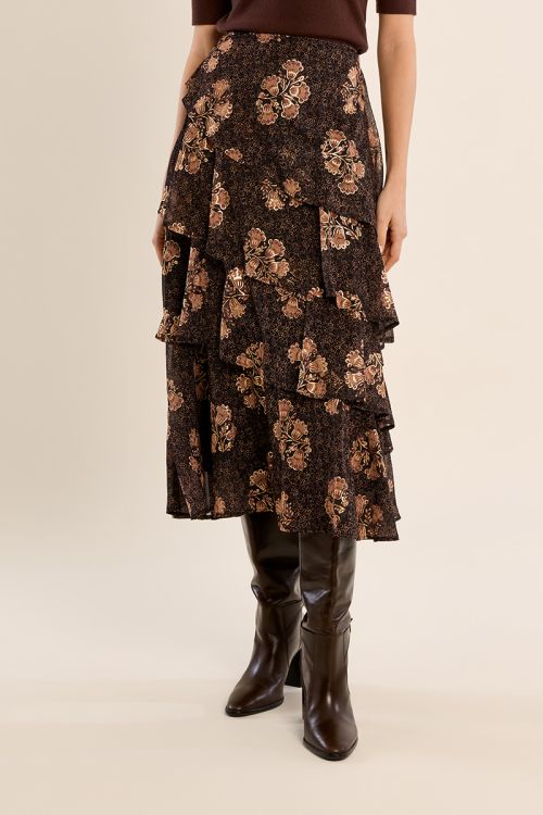 Multi-ruffle long skirt
