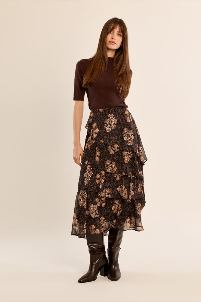 Multi-ruffle long skirt