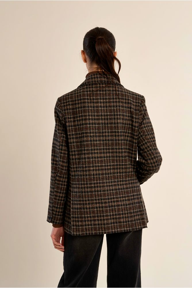 Blazer bi-matière à carreaux
