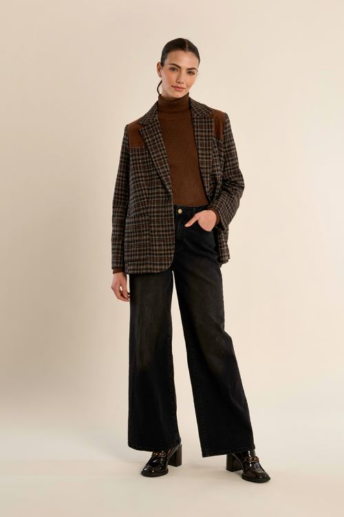 Blazer bi-matière à carreaux