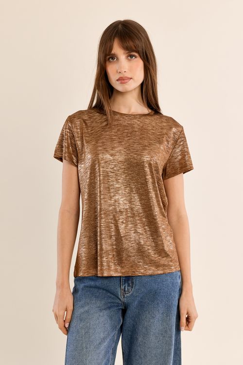 Camiseta de manga corta en tejido brillante