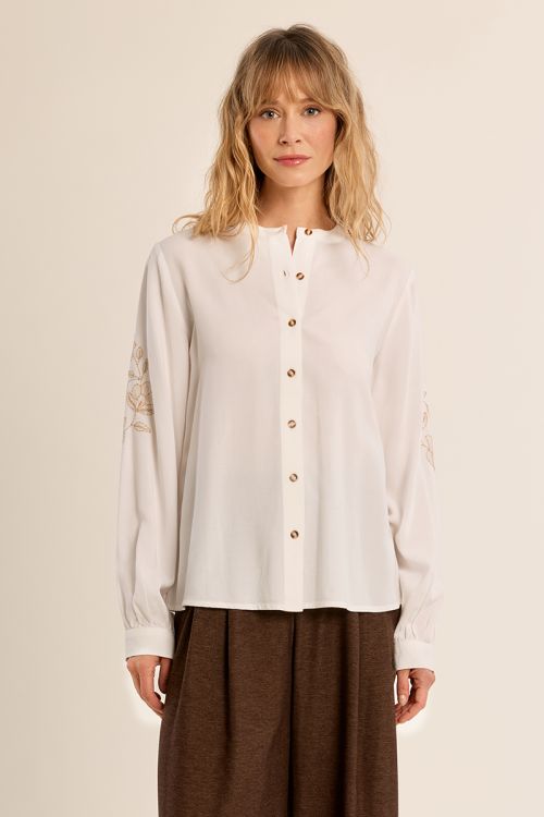 Chemise brodée col Mao