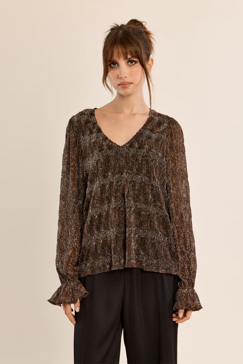 Long-sleeved blouse in semi-transparency