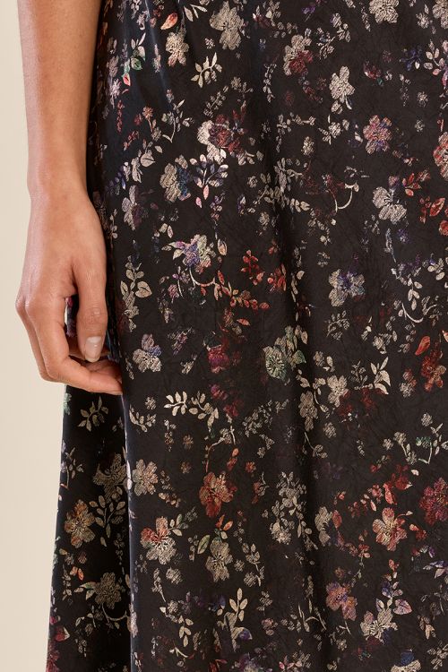 Long floral satin skirt