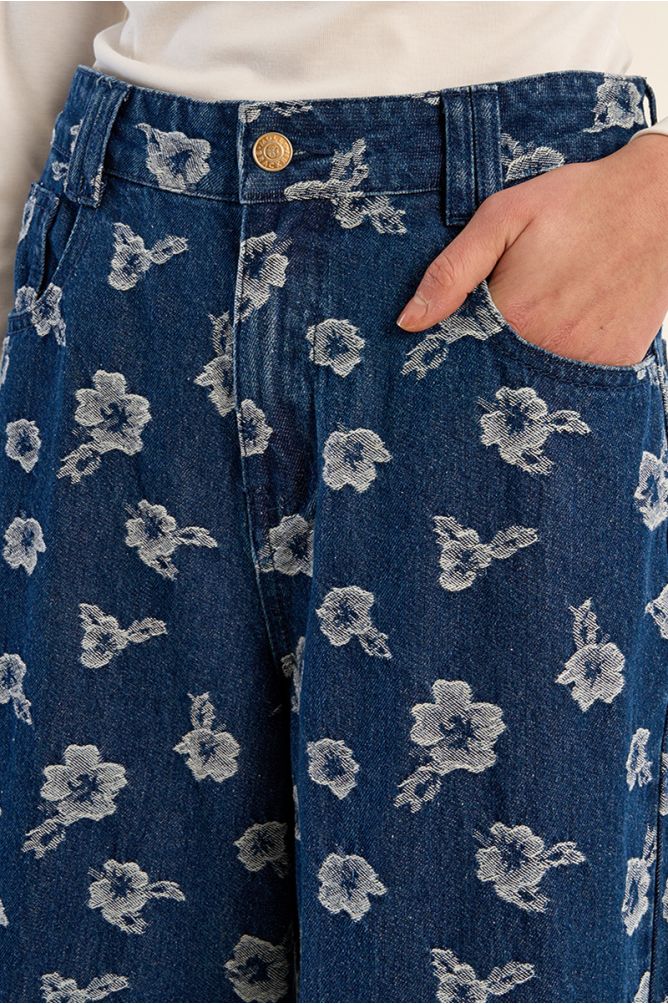 Denim large, à fleurs, en coton