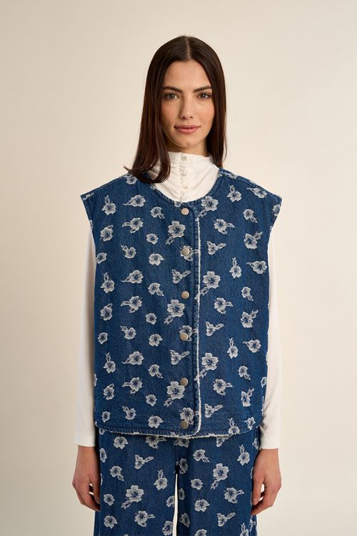 Floral denim blazer, sleeveless