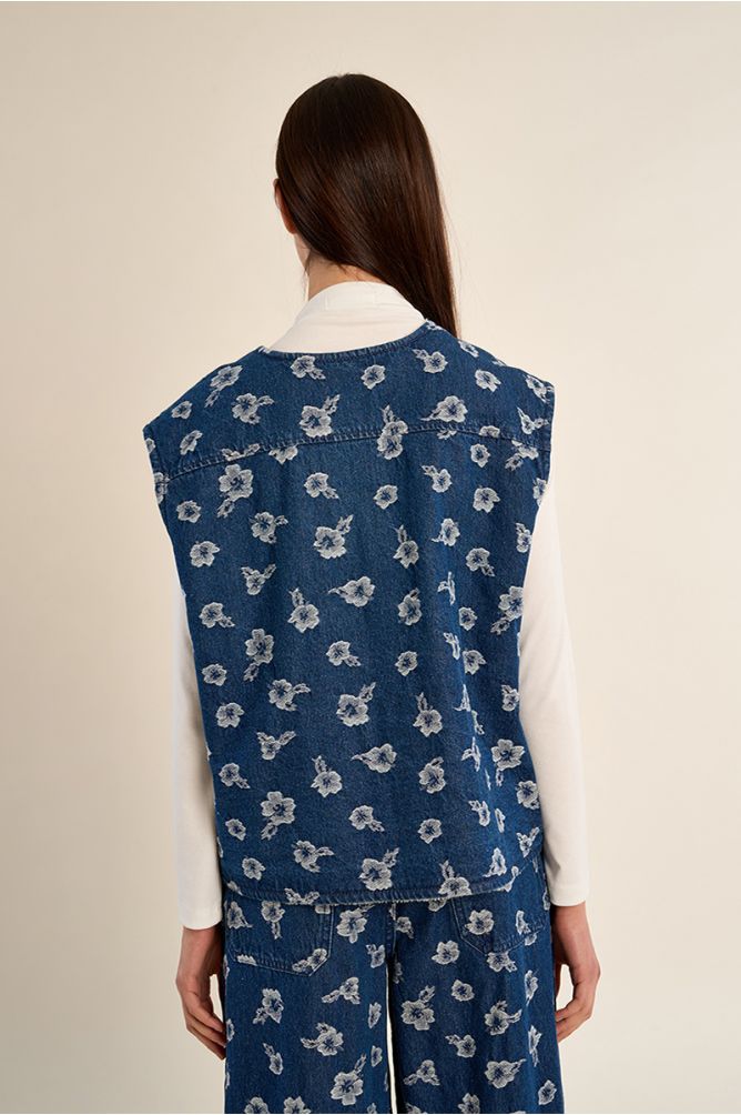 Floral denim blazer, sleeveless