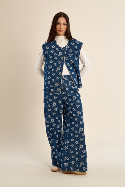 Floral denim blazer, sleeveless