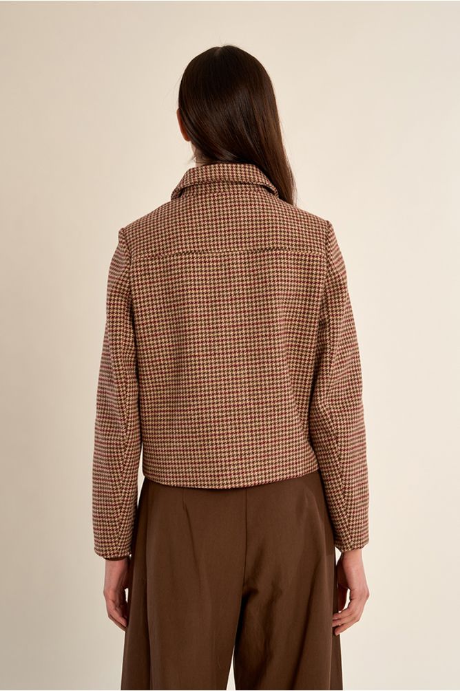 Veste droite boutonnée, pied-de-poule