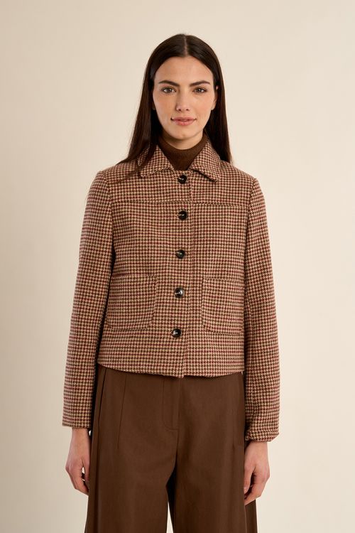 Straight buttoned jacket, houndstooth