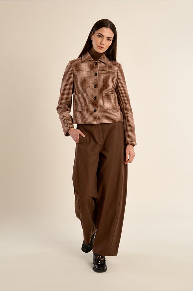 Veste droite boutonnée, pied-de-poule