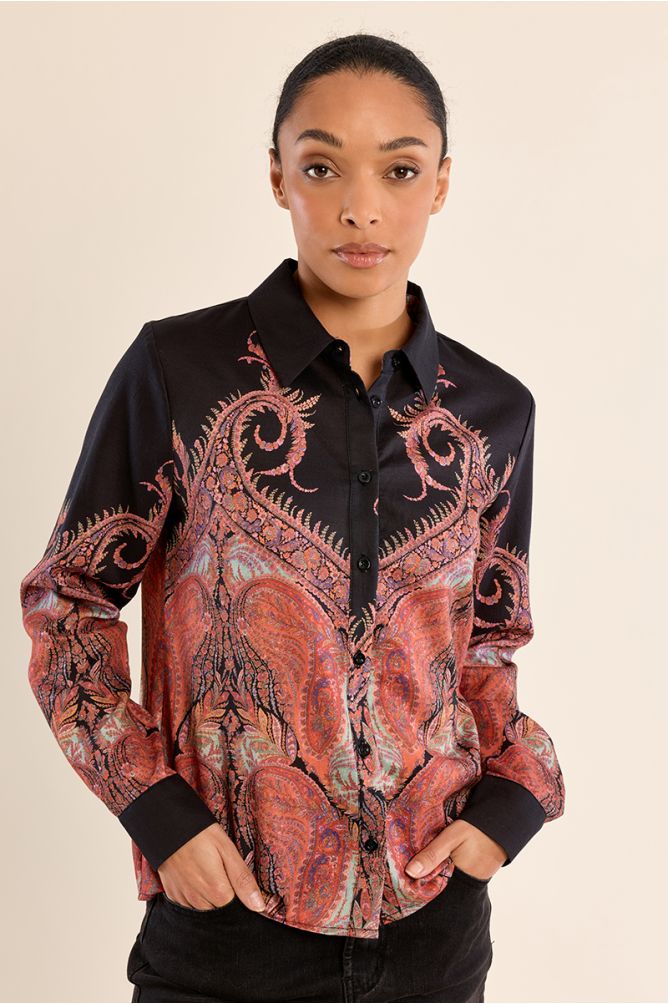 Blouse imprimée, bicolore