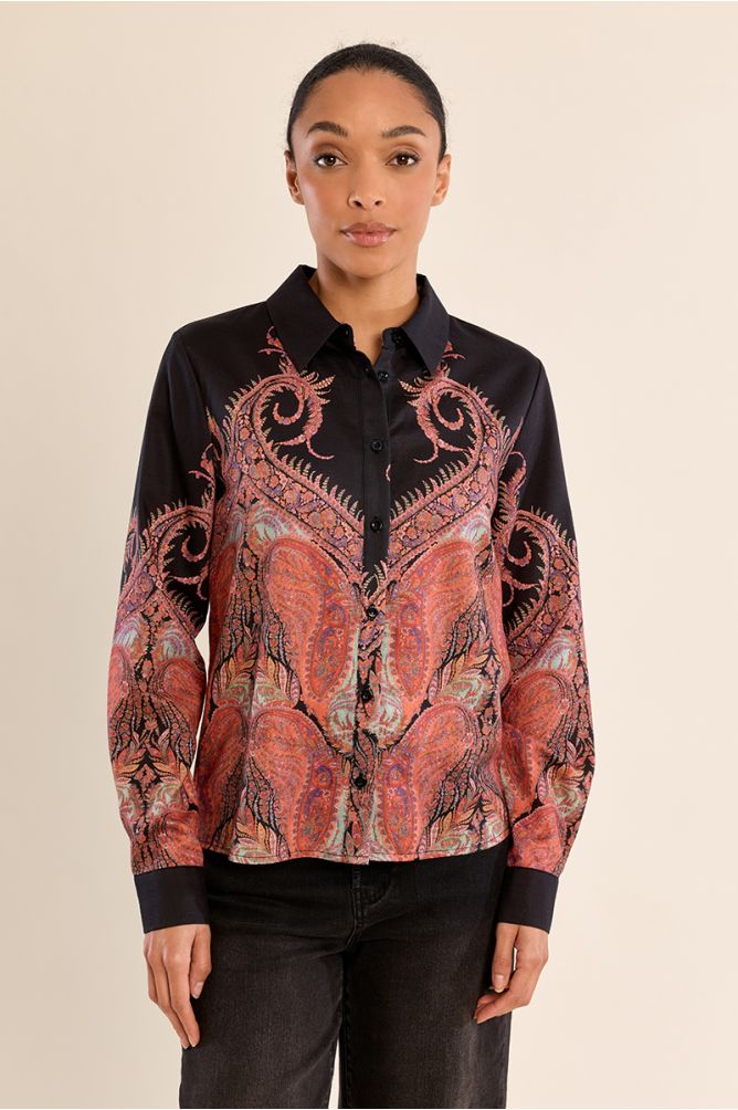 Blouse imprimée, bicolore