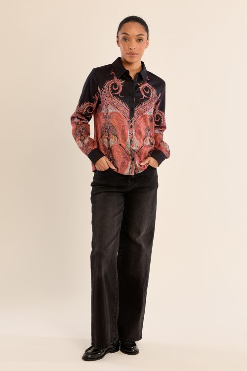 Printed blouse, two-tone