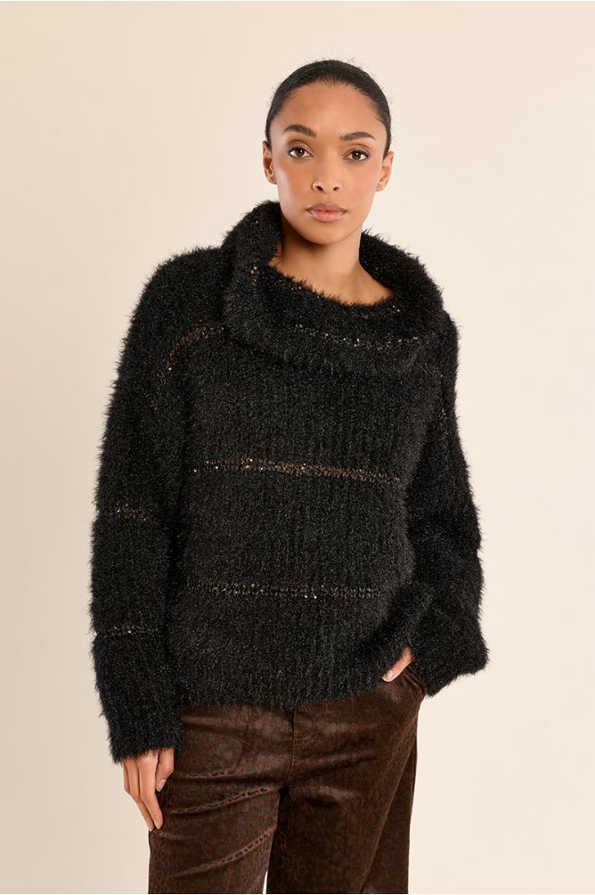 Striped knitted sweater, sequin insert