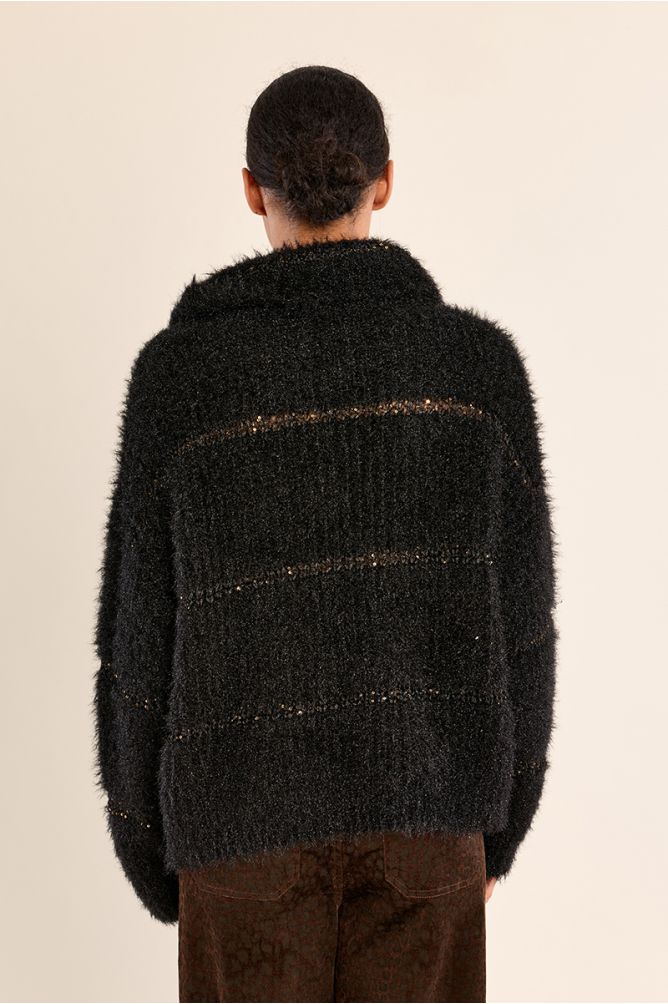 Striped knitted sweater, sequin insert