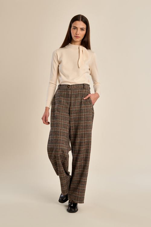 Plaid flared trousers