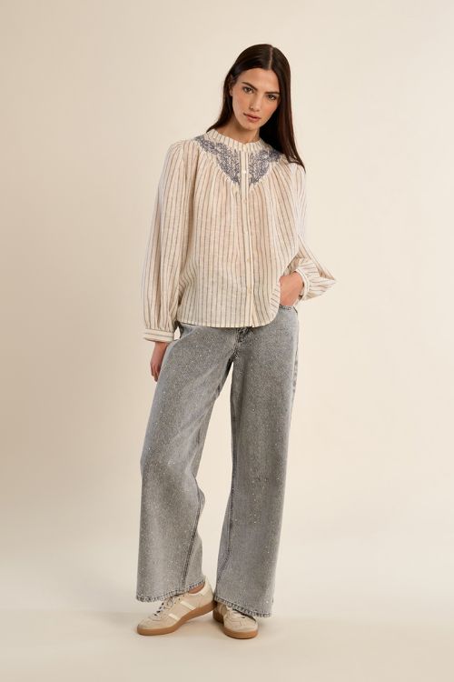 Striped blouse with Mandarin collar