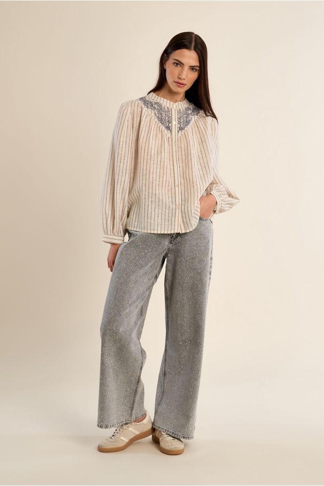 Striped blouse with Mandarin collar