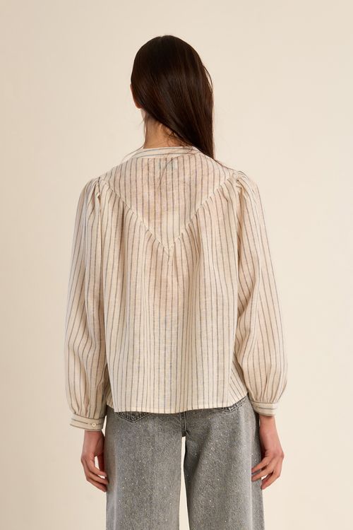 Striped blouse with Mandarin collar