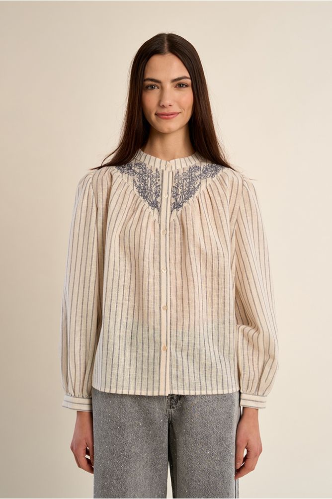 Striped blouse with Mandarin collar