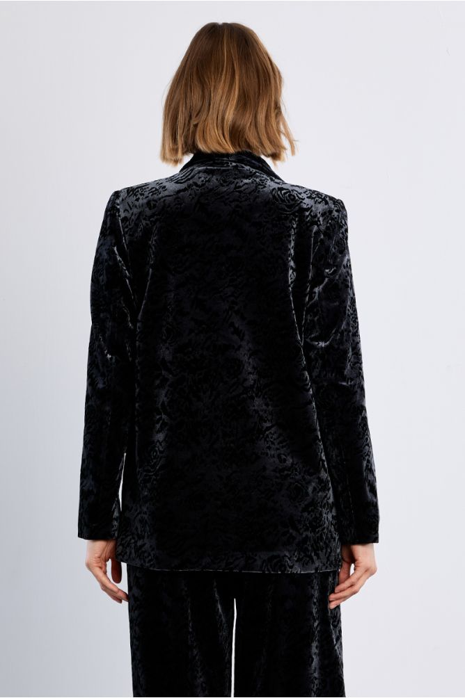 Blazer en velours, à fleurs