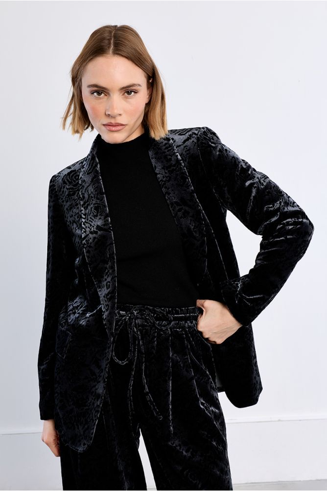 Blazer en velours, à fleurs