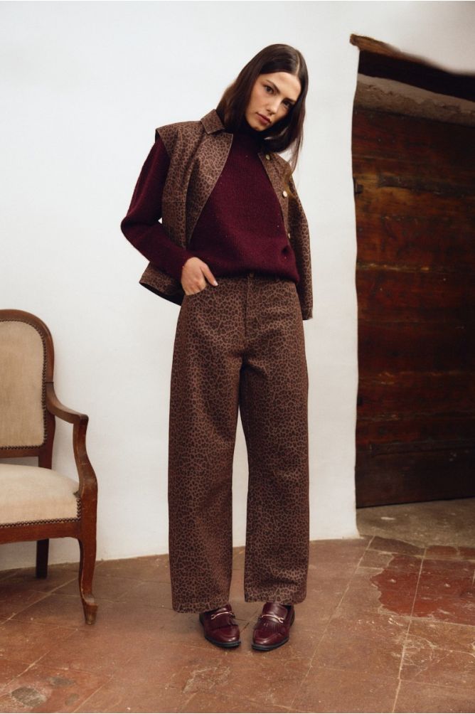 Pantalon barrel, imprimé léopard